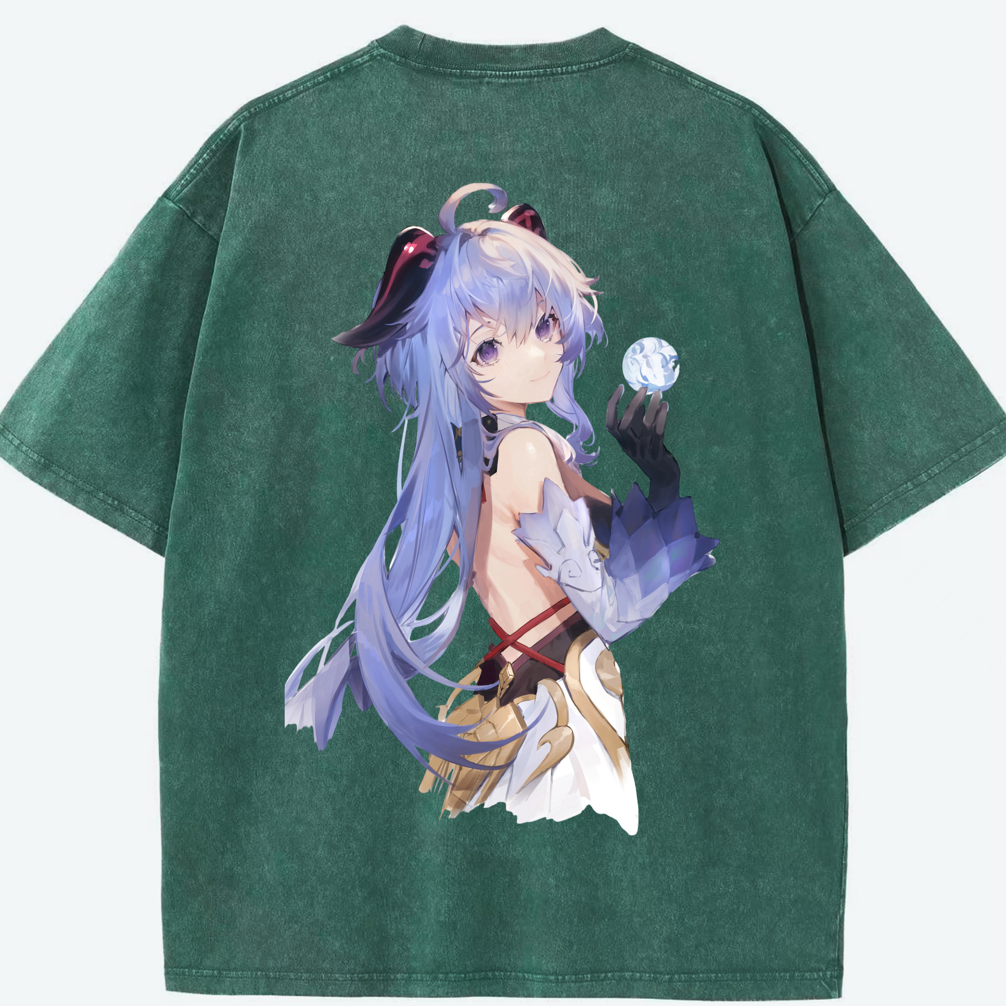 げんし神 甘雨 かんう genshin Ganyu 綿100% ヴィンテージ風 半袖Tシャツ（背面プリント）